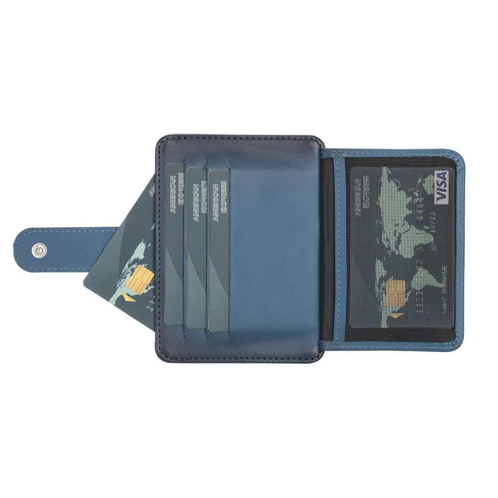 Luxury Navy Blue Leather Bifold Card Holder with Snap Closure - Bomonti - 5