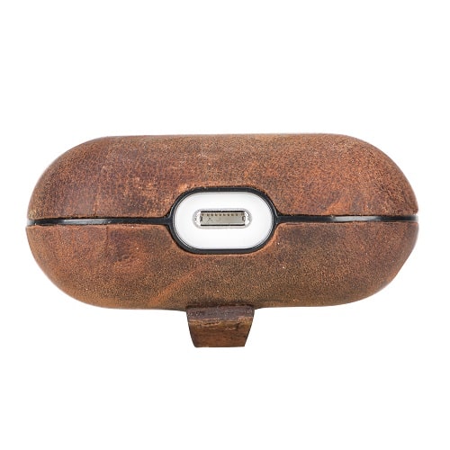 Luxury Brown Leather Apple AirPods Flip Cover Case with Back Hook 3rd Generation - Bomonti - 4