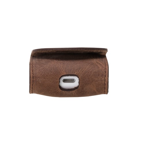 Luxury Brown Leather Apple AirPods Bag Cover Case with Magnetic Closure - Bomonti - 3