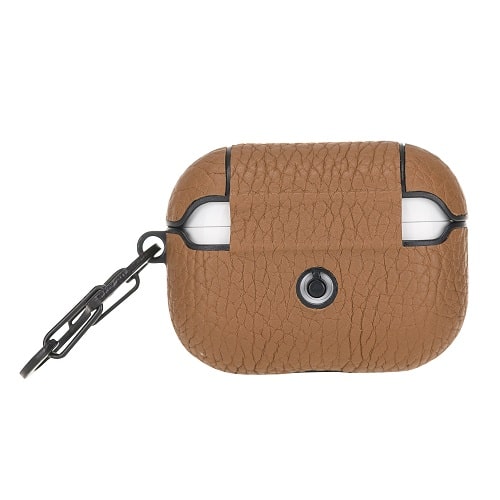 Luxury Brown Leather Apple AirPods Flip Cover Case with Side Hook 3rd Generation - Bomonti - 2