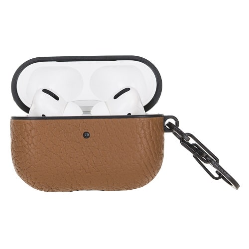 Luxury Brown Leather Apple AirPods Flip Cover Case with Side Hook 3rd Generation - Bomonti - 3
