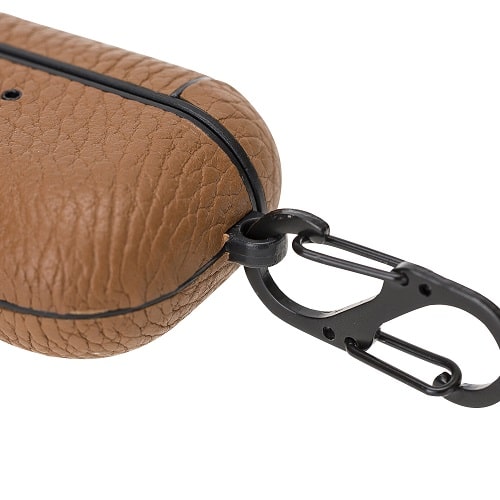 Luxury Brown Leather Apple AirPods Flip Cover Case with Side Hook 3rd Generation - Bomonti - 4