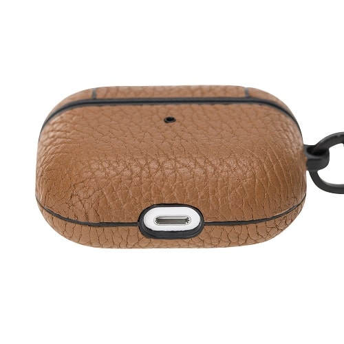 Luxury Brown Leather Apple AirPods Flip Cover Case with Side Hook 3rd Generation - Bomonti - 5