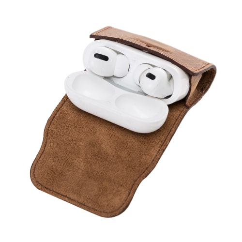 Luxury Brown Leather Apple AirPods Pro Bag Cover Case with Magnetic Closure - Bomonti - 4