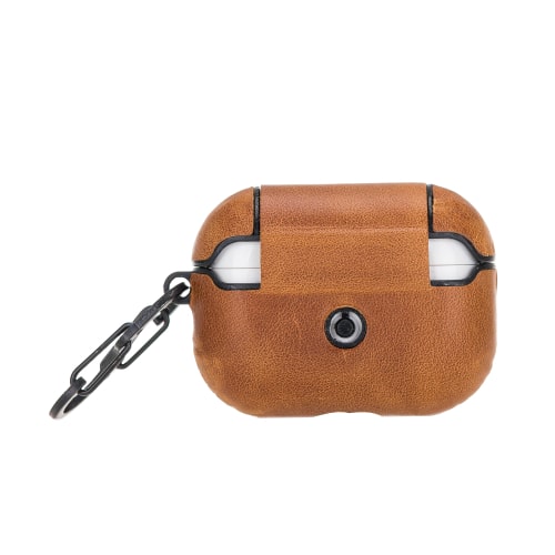 Luxury Brown Leather Apple AirPods Pro Cover Flip Case with Side Hook - Bomonti - 2