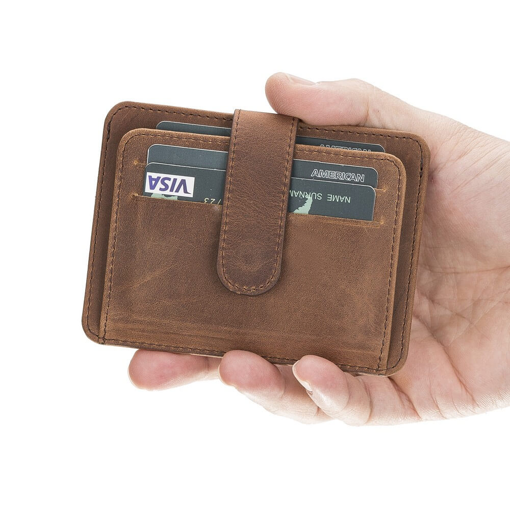 Luxury Brown Leather Bifold Card Holder with Snap Closure - Bomonti - 1