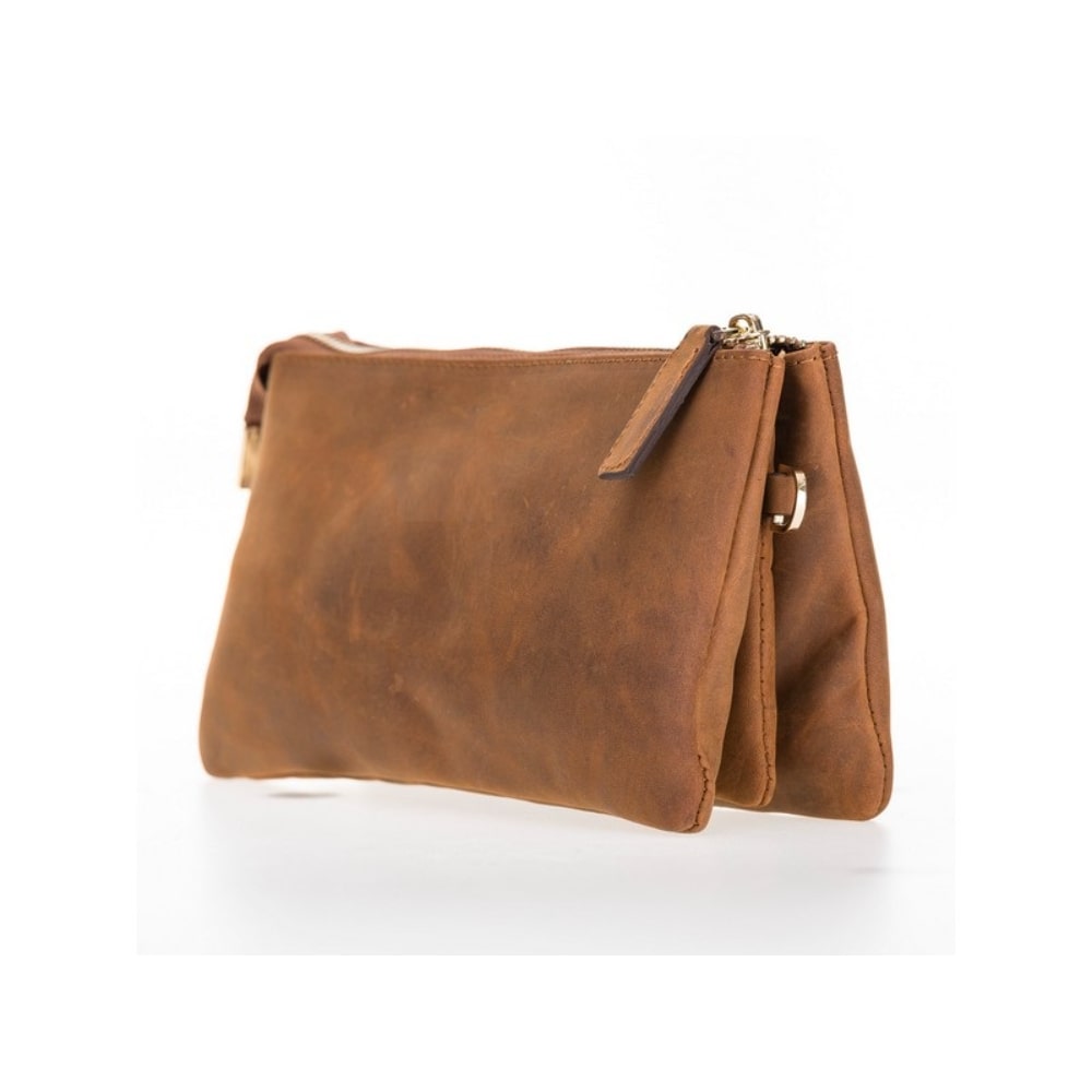 Luxury Brown Leather Women’s Clutch Purse with Strap - Bomonti - 1