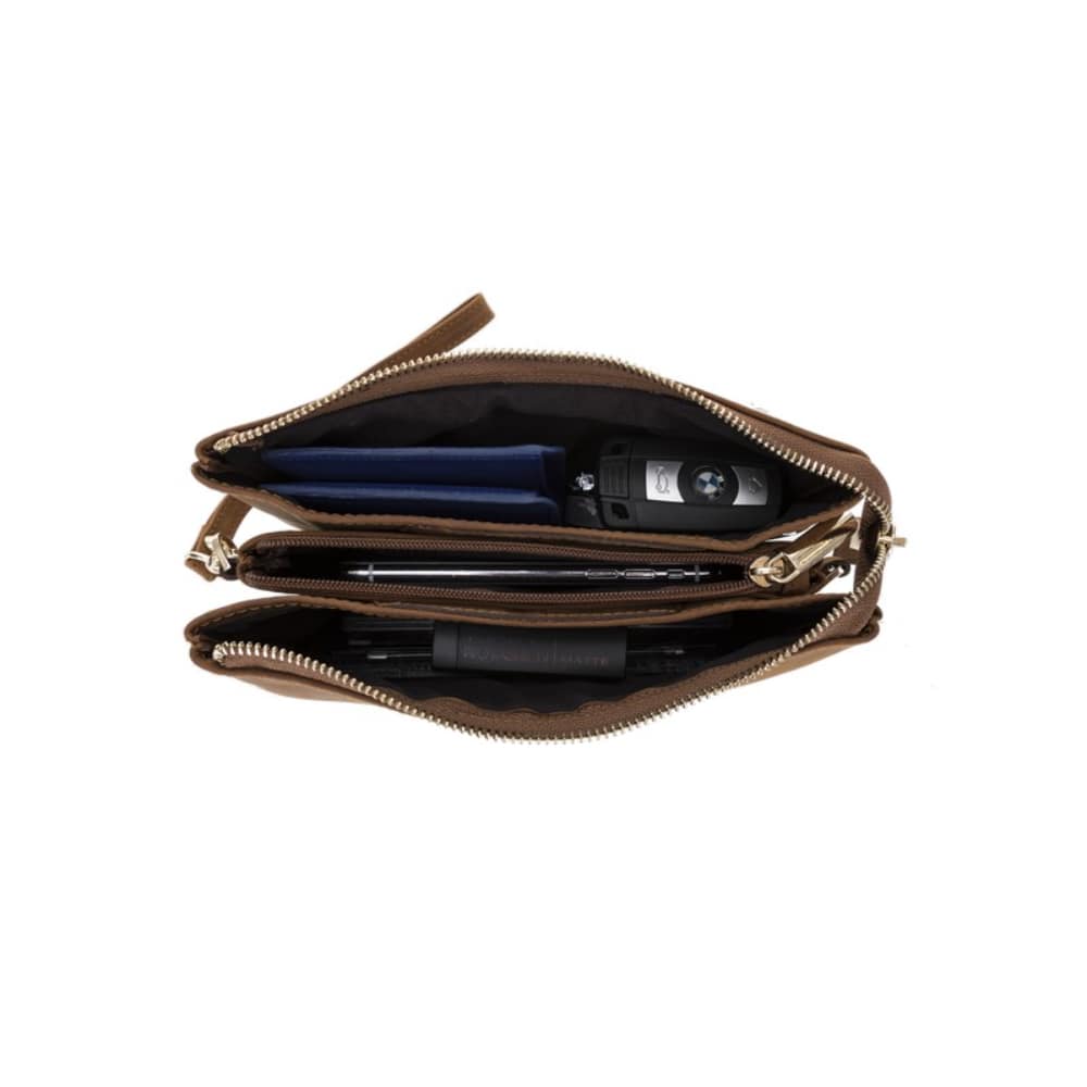 Luxury Brown Leather Women’s Clutch Purse with Strap - Bomonti - 2