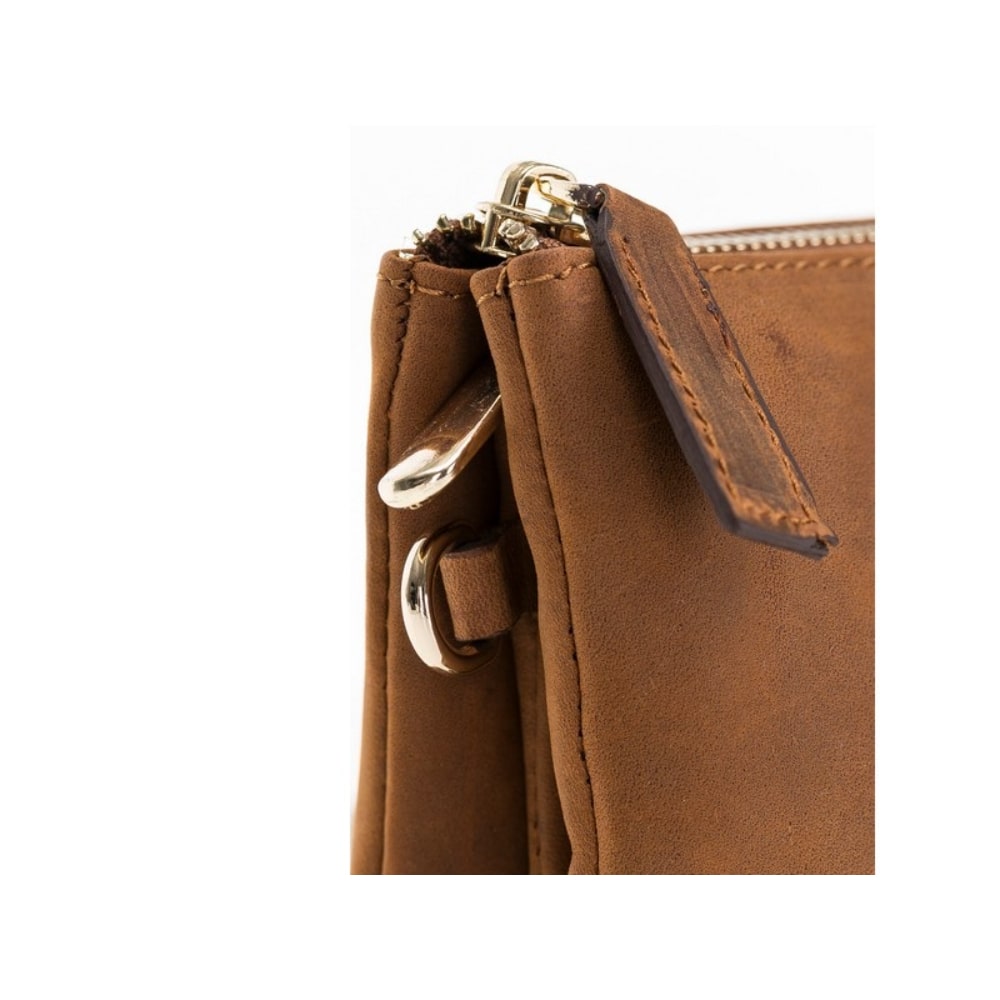 Luxury Brown Leather Women’s Clutch Purse with Strap - Bomonti - 4