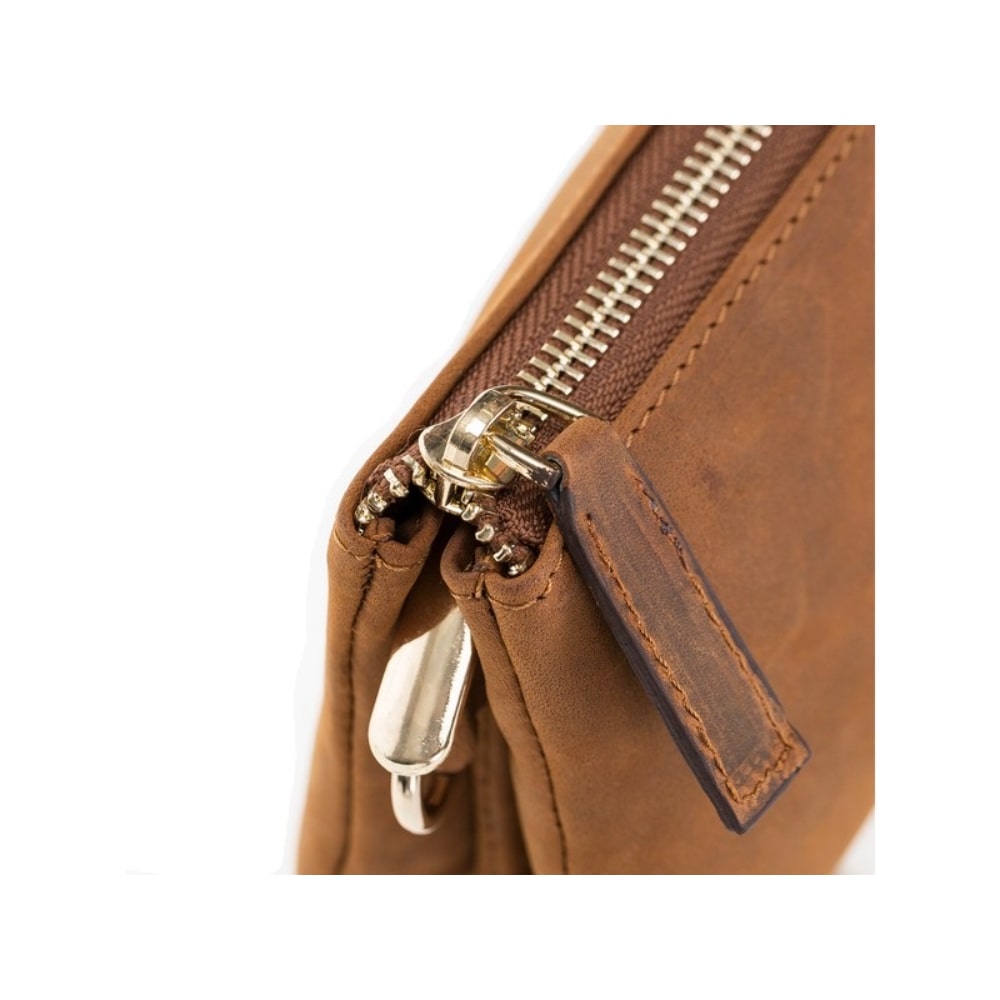 Luxury Brown Leather Women’s Clutch Purse with Strap - Bomonti - 5