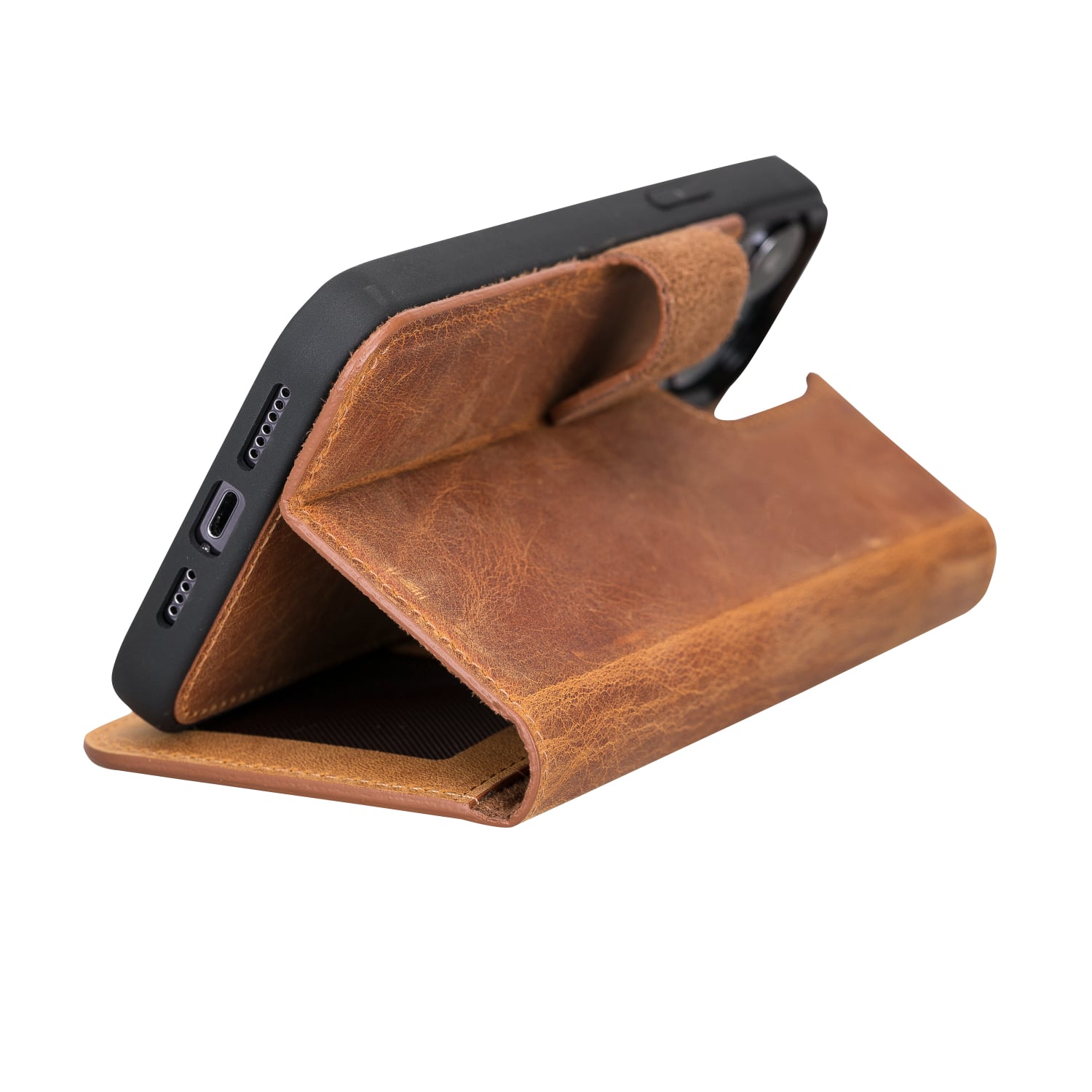 Rustic Brown Leather iPhone 13 Pro Max Detachable Bi-Fold RFID Wallet Case with MagSafe & Card Holder - Bomonti - 7