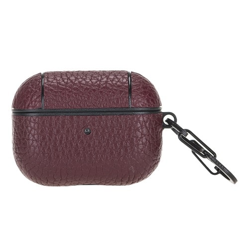 Luxury Burgundy Leather Apple AirPods Flip Cover Case with Side Hook 3rd Generation - Bomonti - 1