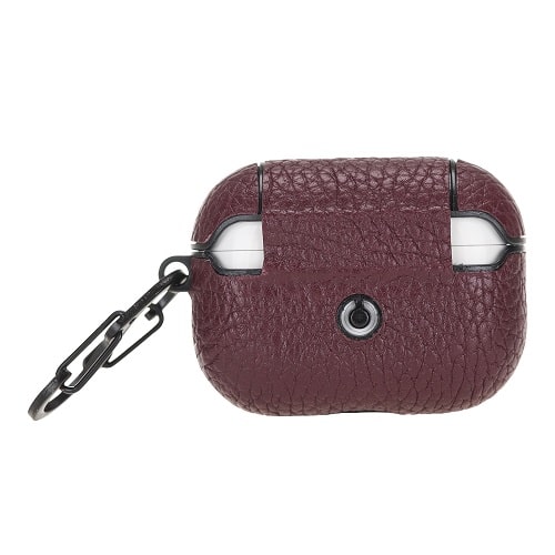 Luxury Burgundy Leather Apple AirPods Flip Cover Case with Side Hook 3rd Generation - Bomonti - 2