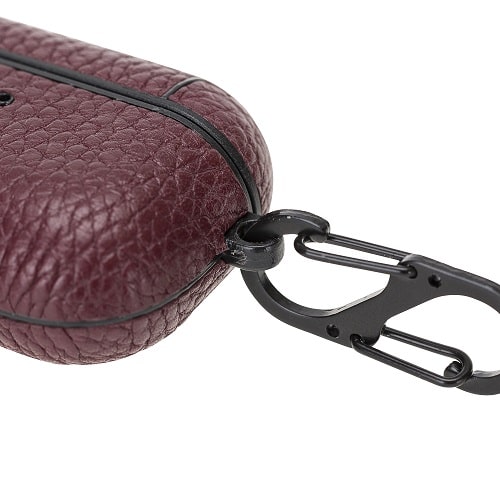 Luxury Burgundy Leather Apple AirPods Flip Cover Case with Side Hook 3rd Generation - Bomonti - 4