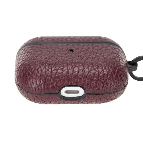Luxury Burgundy Leather Apple AirPods Flip Cover Case with Side Hook 3rd Generation - Bomonti - 5