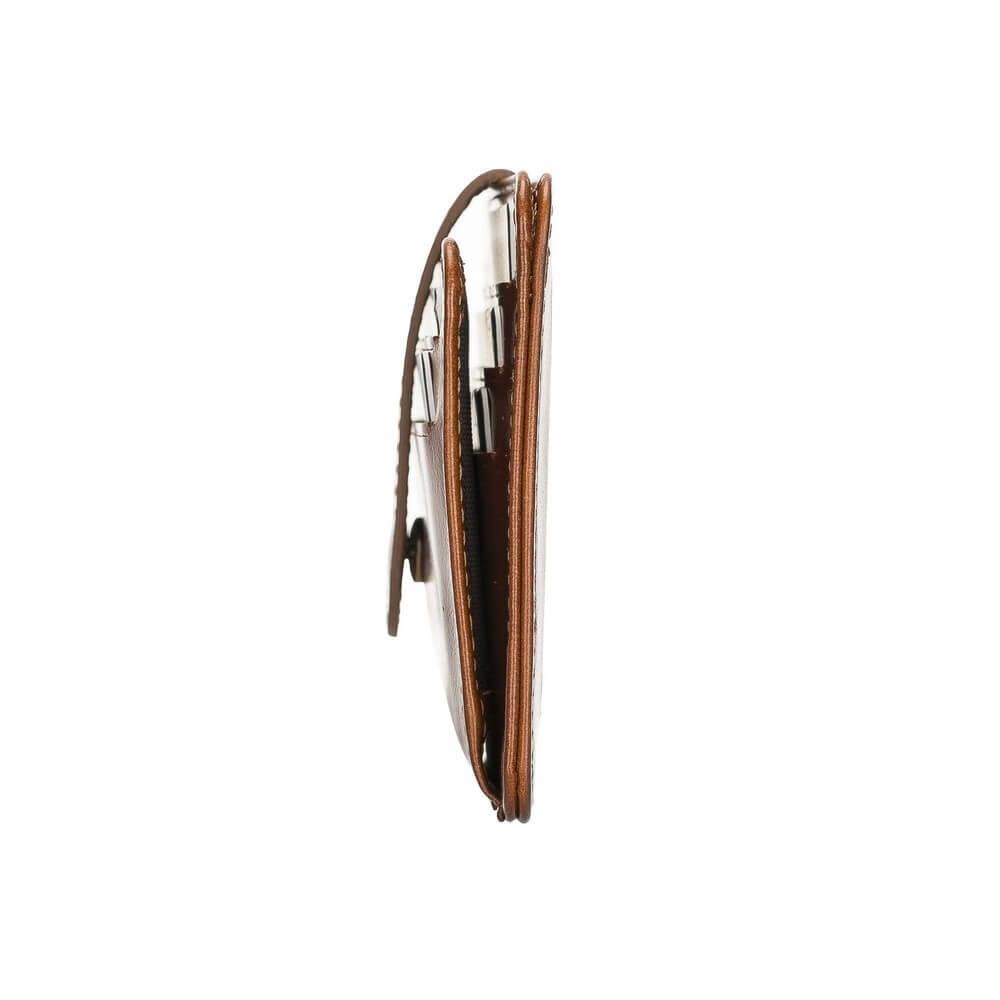 Luxury Coffee Brown Leather Bifold Card Holder with Snap Closure - Bomonti - 4