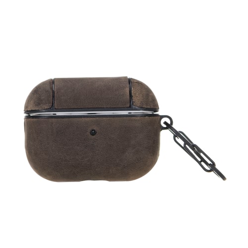 Luxury Dark Brown Leather Apple AirPods Pro Cover Flip Case with Side Hook - Bomonti - 1