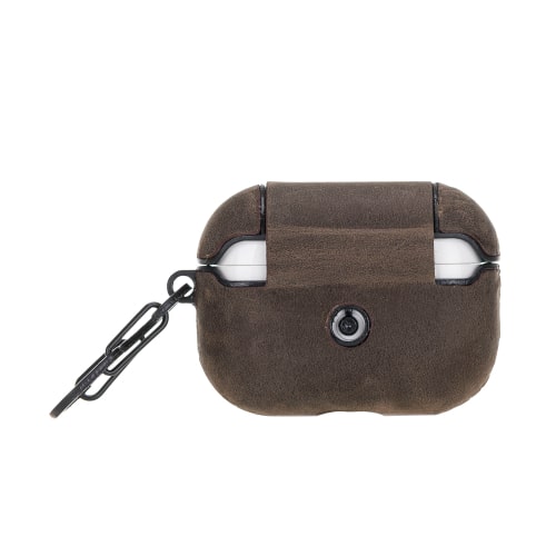 Luxury Dark Brown Leather Apple AirPods Pro Cover Flip Case with Side Hook - Bomonti - 2