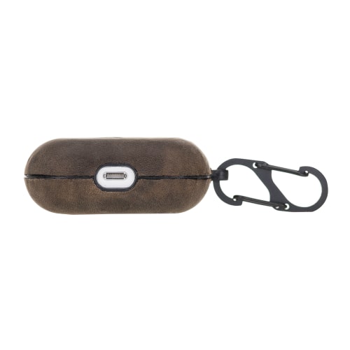 Luxury Dark Brown Leather Apple AirPods Pro Cover Flip Case with Side Hook - Bomonti - 5