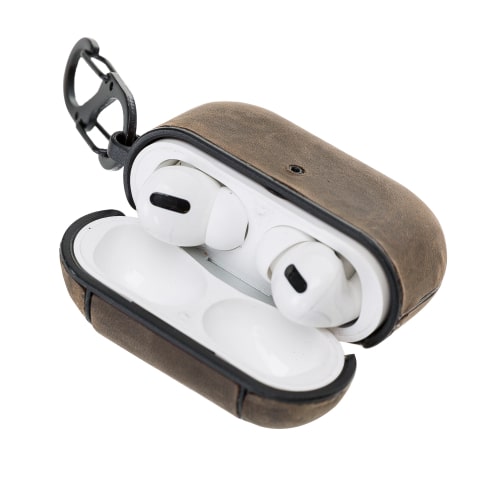 Luxury Dark Brown Leather Apple AirPods Pro Cover Flip Case with Side Hook - Bomonti - 5