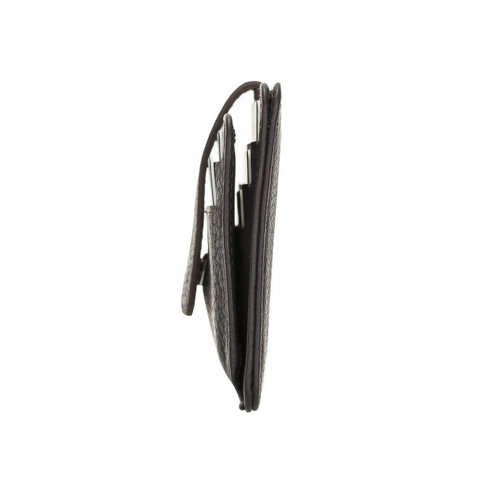 Luxury Dark Brown Leather Bifold Card Holder with Snap Closure - Bomonti - 4