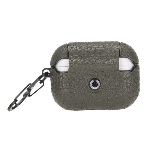 Luxury Dark Grey Leather Apple AirPods Flip Cover Case with Side Hook 3rd Generation - Bomonti - 2