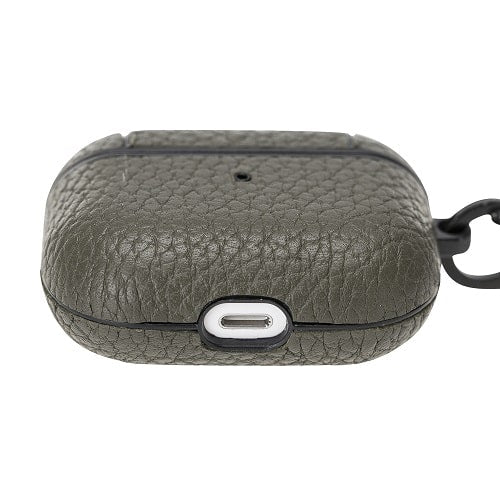 Luxury Dark Grey Leather Apple AirPods Flip Cover Case with Side Hook 3rd Generation - Bomonti - 5