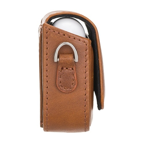 Luxury Golden Brown Leather Apple AirPods Bag Cover Case with Side Hooks - Bomonti - 3