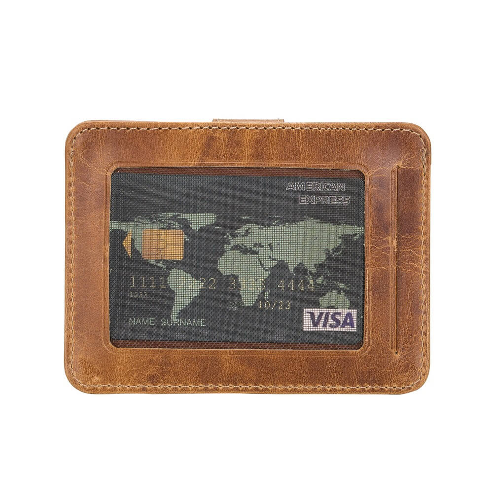 Luxury Golden Brown Leather Bifold Card Holder with Snap Closure - Bomonti - 3