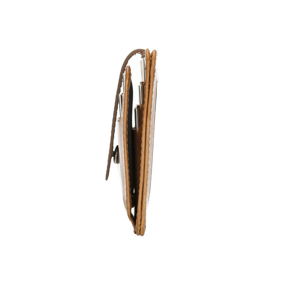 Luxury Golden Brown Leather Bifold Card Holder with Snap Closure - Bomonti - 4
