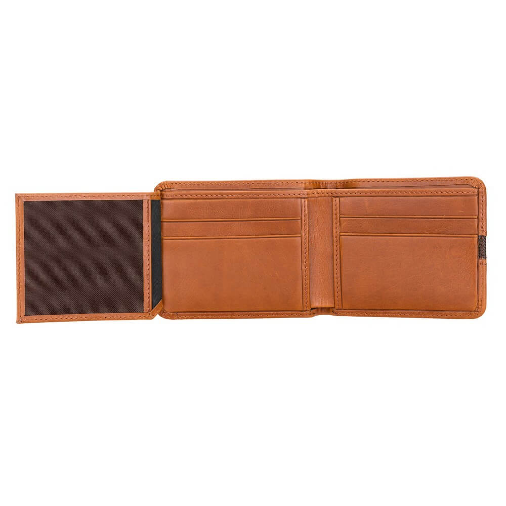 Luxury Golden Brown Leather Trifold Men's Card Holder Wallet with ID Window - Bomonti - 2