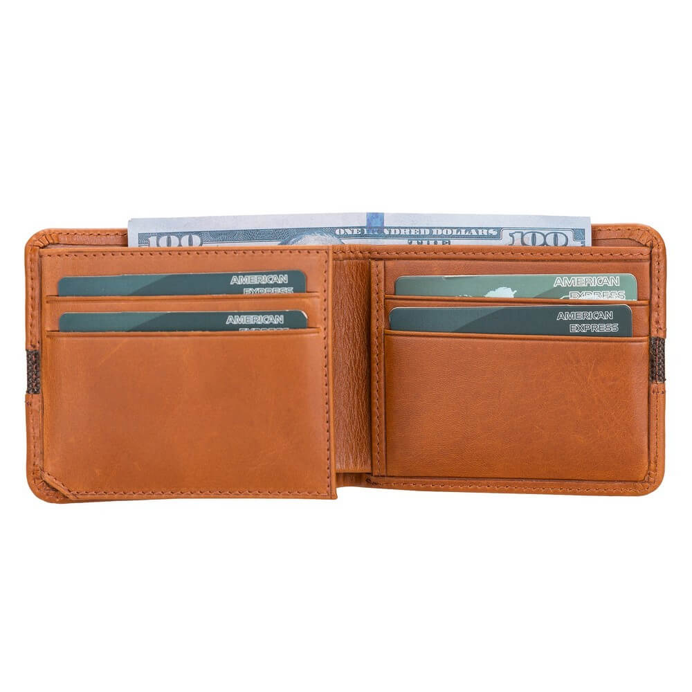 Luxury Golden Brown Leather Trifold Men's Card Holder Wallet with ID Window - Bomonti - 5