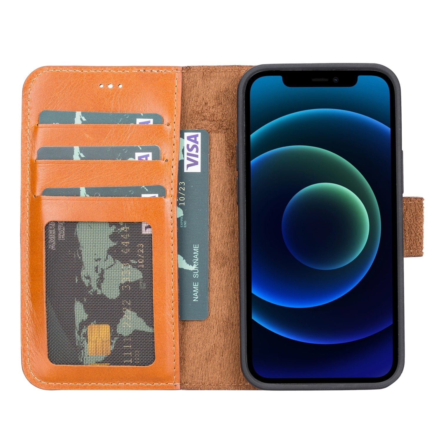 Brown Leather iPhone 13 Mini Detachable Bi-Fold RFID Wallet Case with MagSafe & Card Holder - Bomonti - 2