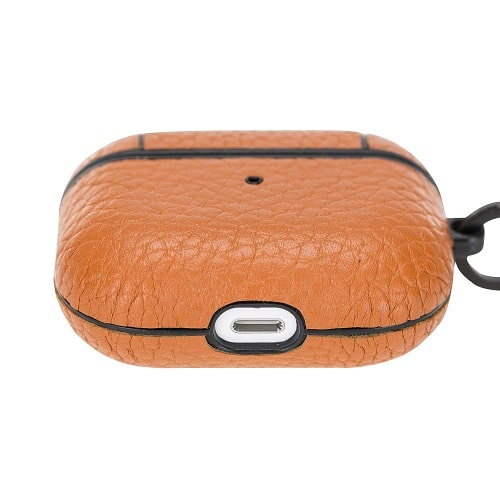 Luxury Golden Brown Leather Apple AirPods Flip Cover Case with Side Hook 3rd Generation - Bomonti - 5