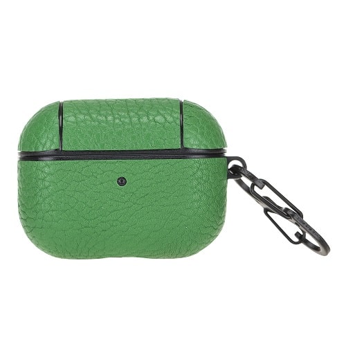 Luxury Green Leather Apple AirPods Flip Cover Case with Side Hook 3rd Generation - Bomonti - 1