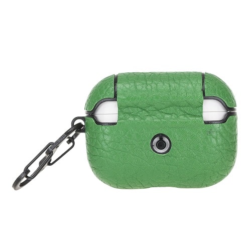 Luxury Green Leather Apple AirPods Flip Cover Case with Side Hook 3rd Generation - Bomonti - 2