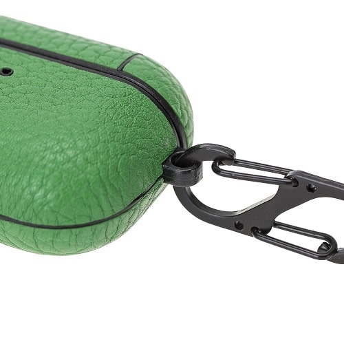 Luxury Green Leather Apple AirPods Flip Cover Case with Side Hook 3rd Generation - Bomonti - 4