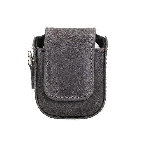 Luxury Grey Leather Apple AirPods Bag Cover Case with Side Hooks - Bomonti - 1