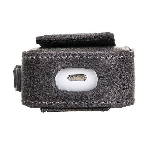 Luxury Grey Leather Apple AirPods Bag Cover Case with Side Hooks - Bomonti - 6