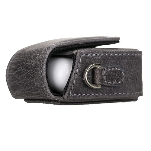 Luxury Grey Leather Apple AirPods Bag Cover Case with Side Hooks - Bomonti - 7