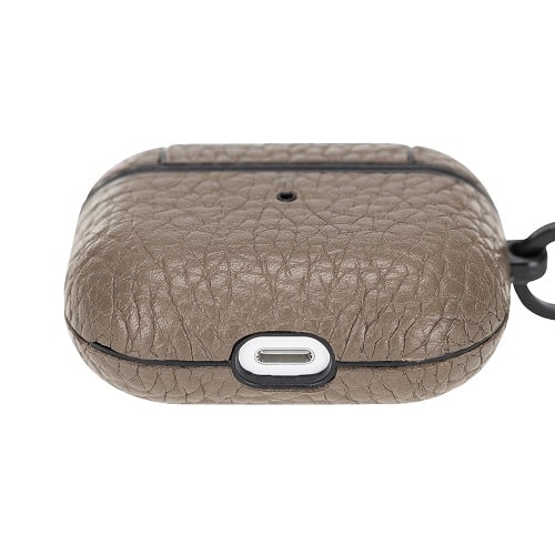 Luxury Grey Leather Apple AirPods Flip Cover Case with Side Hook 3rd Generation - Bomonti - 5