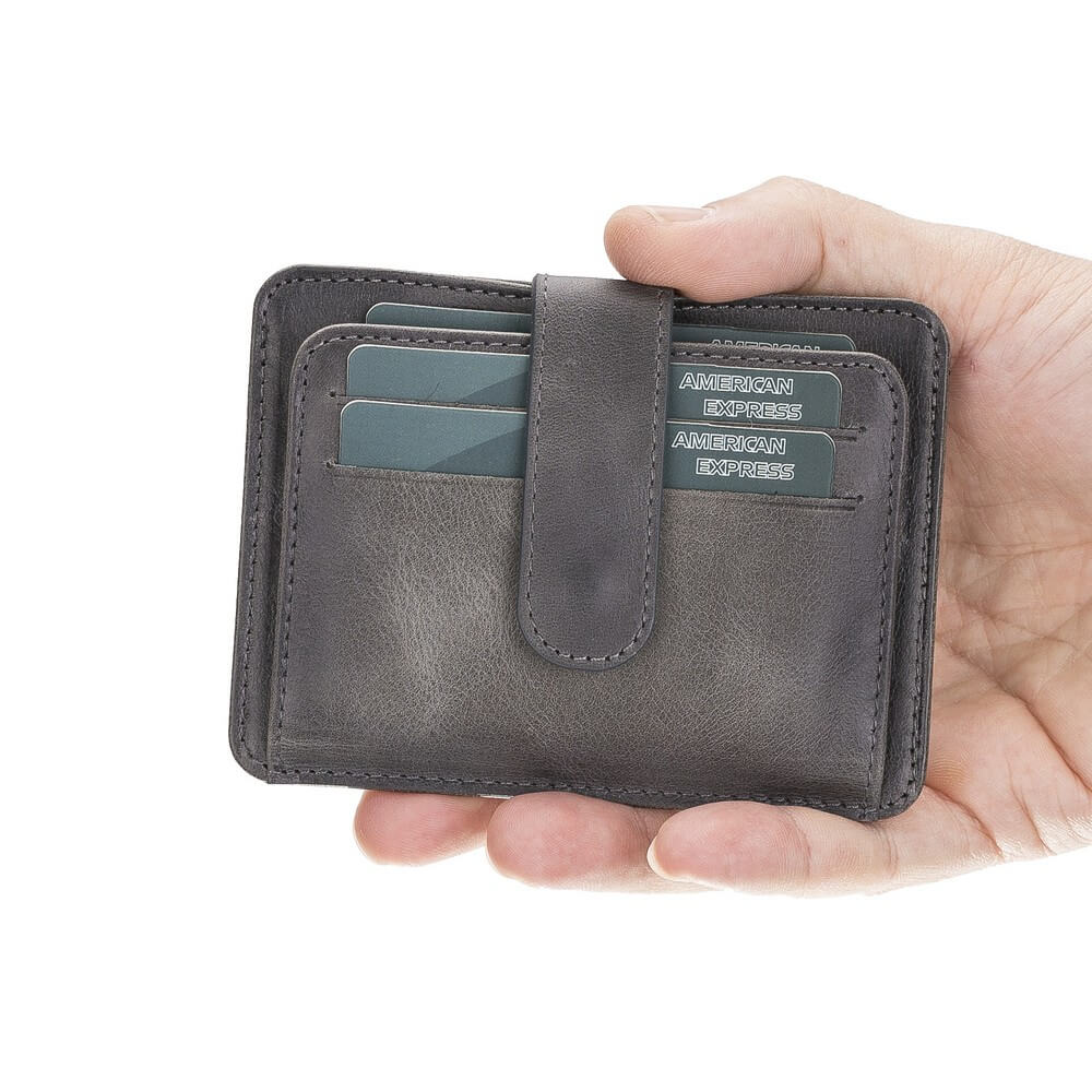 Luxury Gray Leather Bifold Card Holder with Snap Closure - Bomonti - 1