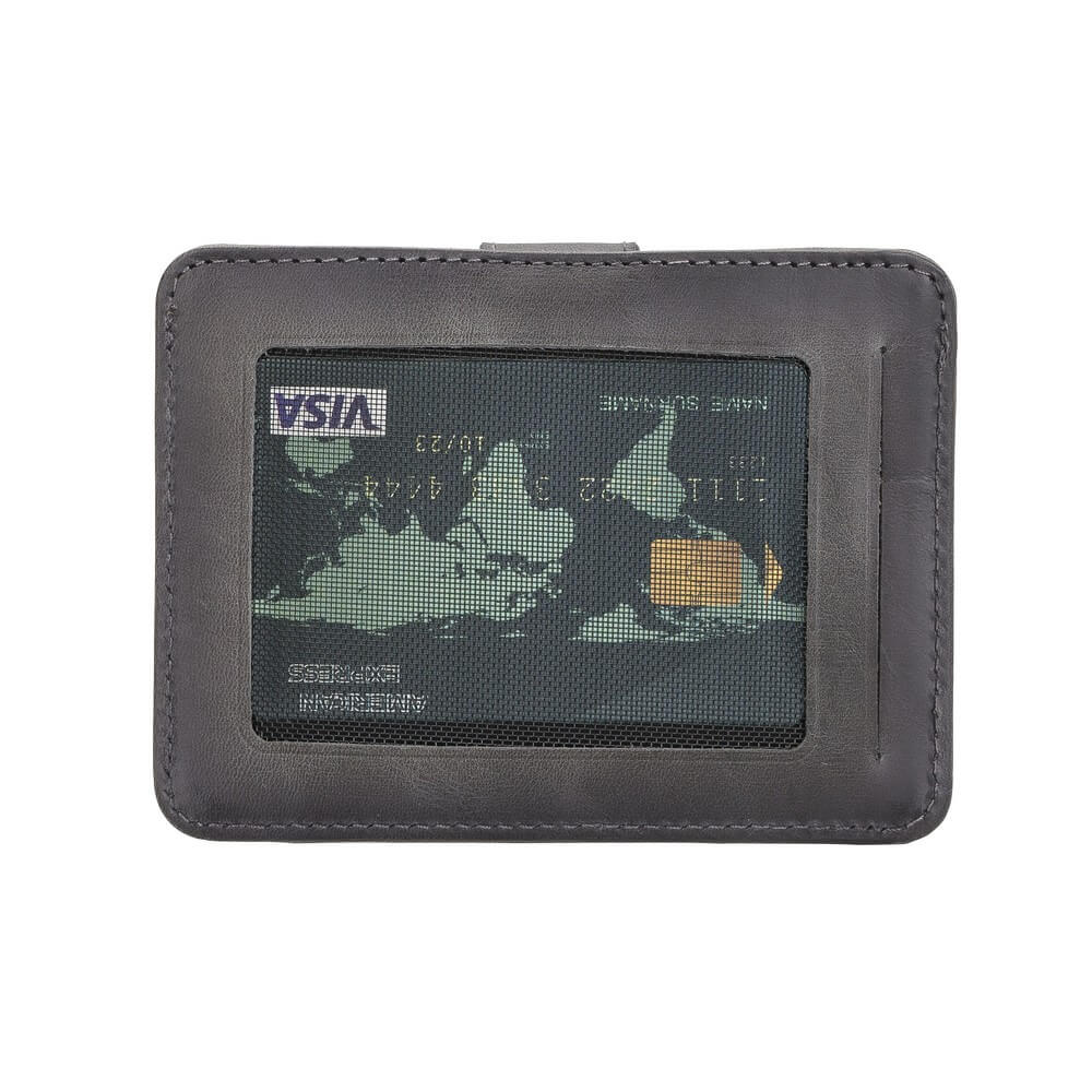 Luxury Gray Leather Bifold Card Holder with Snap Closure - Bomonti - 3