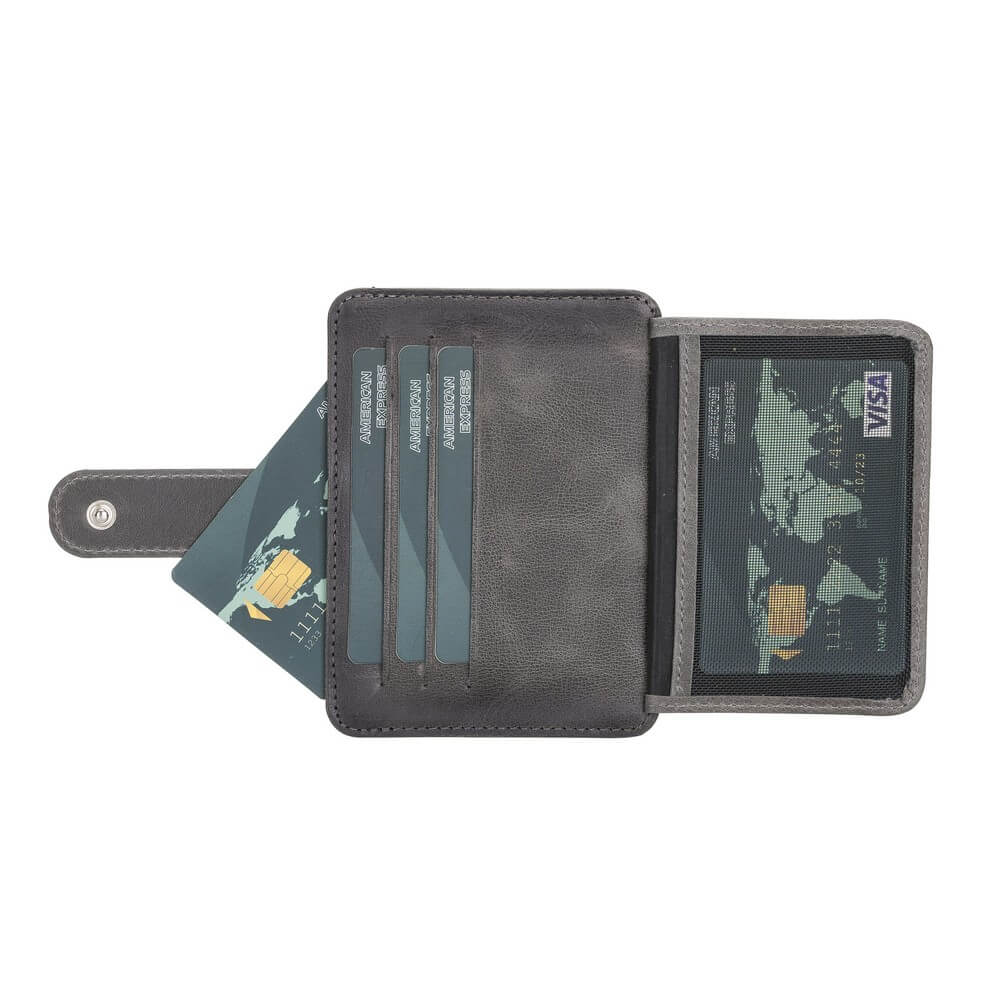 Luxury Gray Leather Bifold Card Holder with Snap Closure - Bomonti - 5