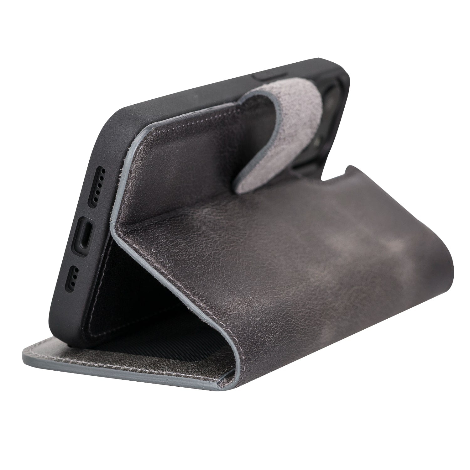 Grey Leather iPhone 13 Max Detachable Bi-Fold RFID Wallet Case with MagSafe & Card Holder - Bomonti - 7
