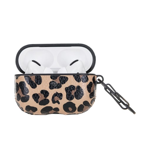 Luxury Leopard Leather Apple AirPods Pro Cover Flip Case with Side Hook - Bomonti - 3