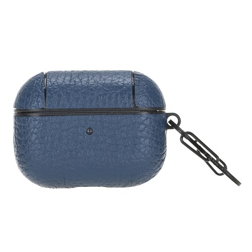 Luxury Navy Blue Leather Apple AirPods Flip Cover Case with Side Hook 3rd Generation - Bomonti - 1