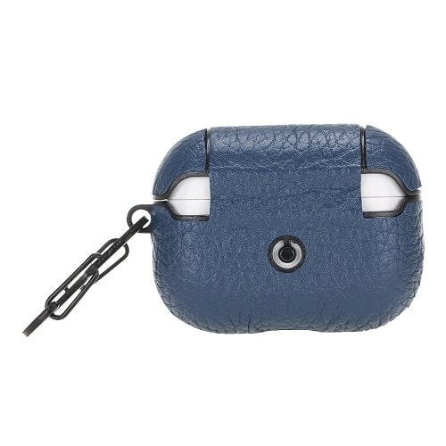 Luxury Navy Blue Leather Apple AirPods Flip Cover Case with Side Hook 3rd Generation - Bomonti - 2
