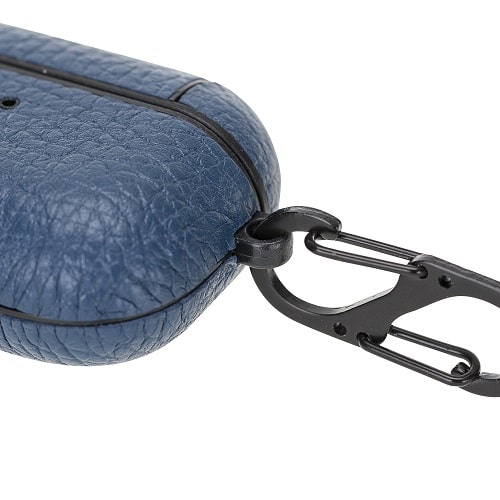 Luxury Navy Blue Leather Apple AirPods Flip Cover Case with Side Hook 3rd Generation - Bomonti - 4