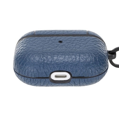 Luxury Navy Blue Leather Apple AirPods Flip Cover Case with Side Hook 3rd Generation - Bomonti - 5